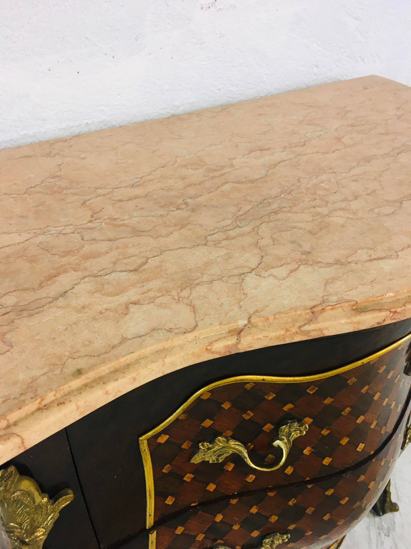 Vintage Marble Top Marquetry Chest - 4