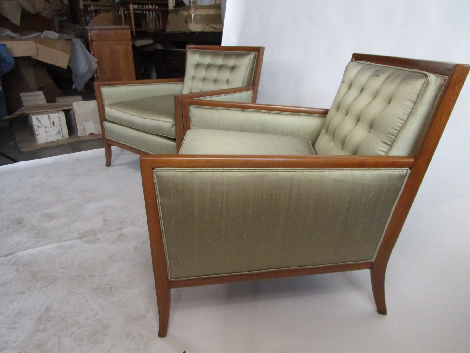 Dupioni Silk Armchairs Attributed to t.h. Robsjohn-Gibbings - a Pair - 3