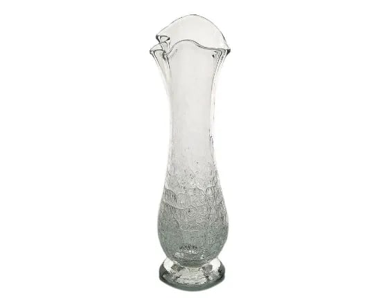 Hand Blown Studio Art Glass Sprung Crackle Vase - Clear and Signed "G" 1993 - 2