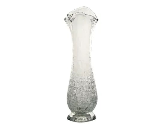 Hand Blown Studio Art Glass Sprung Crackle Vase - Clear and Signed "G" 1993 - 4