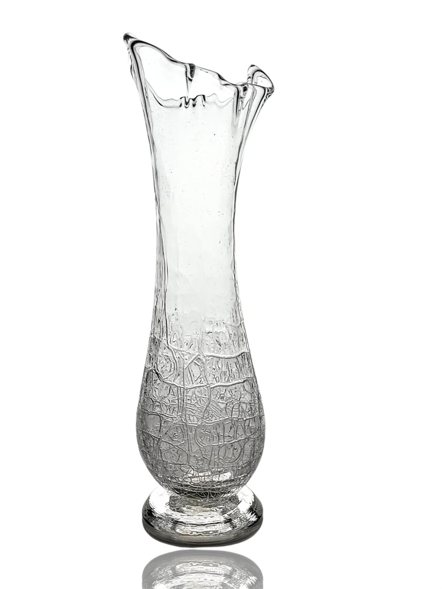 Hand Blown Studio Art Glass Sprung Crackle Vase - Clear and Signed "G" 1993 - 5
