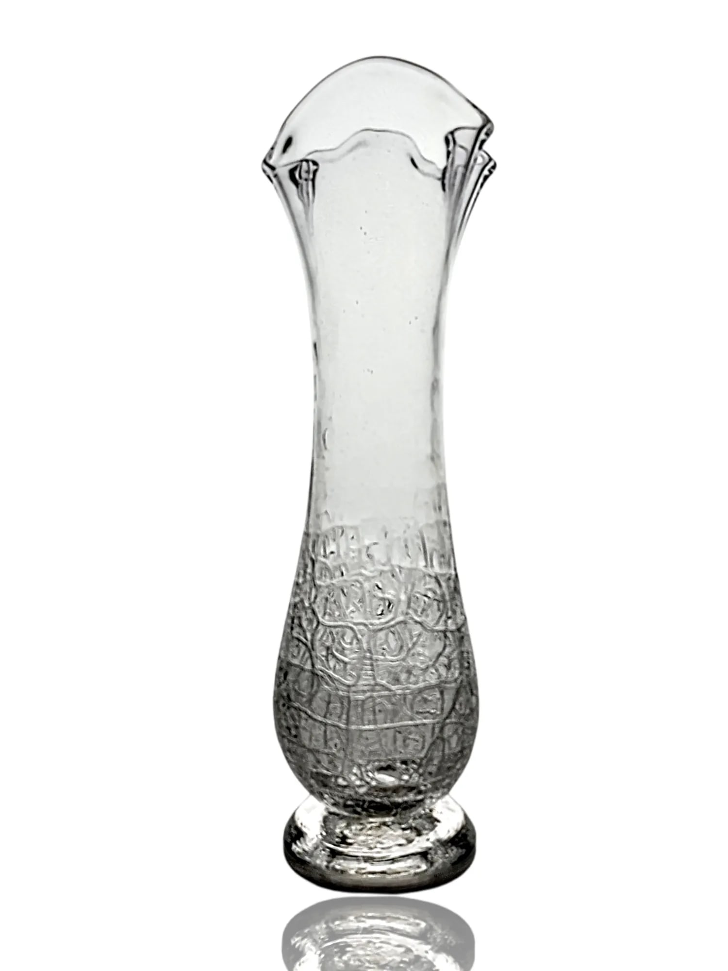 Hand Blown Studio Art Glass Sprung Crackle Vase - Clear and Signed "G" 1993 - 6
