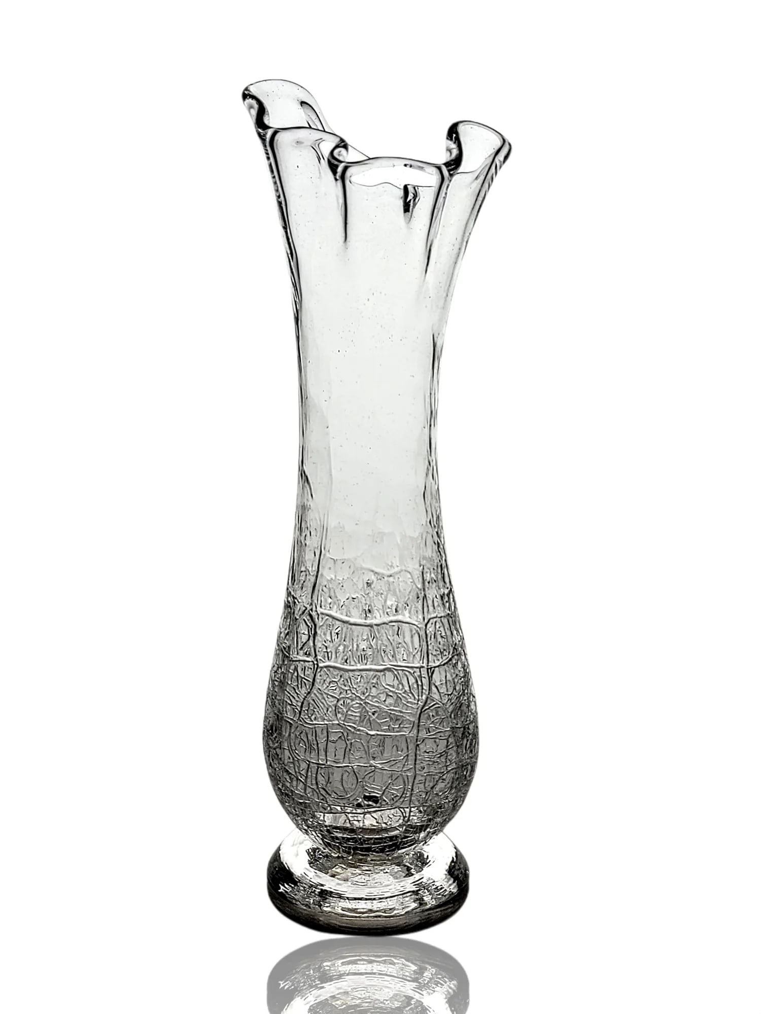 Hand Blown Studio Art Glass Sprung Crackle Vase - Clear and Signed "G" 1993 - 7