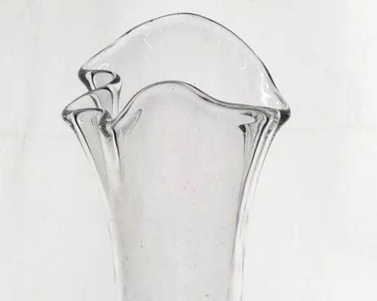 Hand Blown Studio Art Glass Sprung Crackle Vase - Clear and Signed "G" 1993 - 9