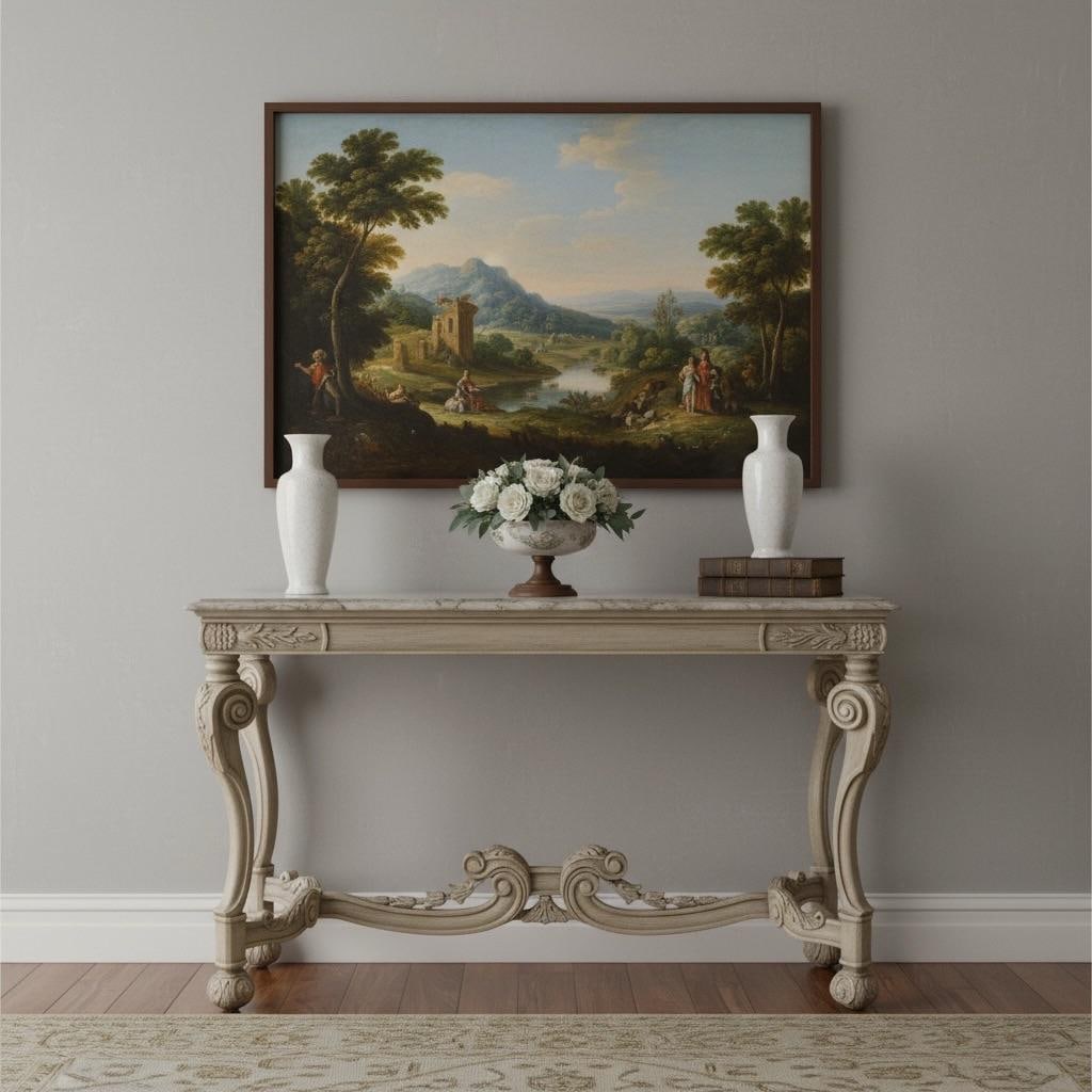 Mid-Century Venetian Faux Marble Painted and Carved Italian Console Table - 2