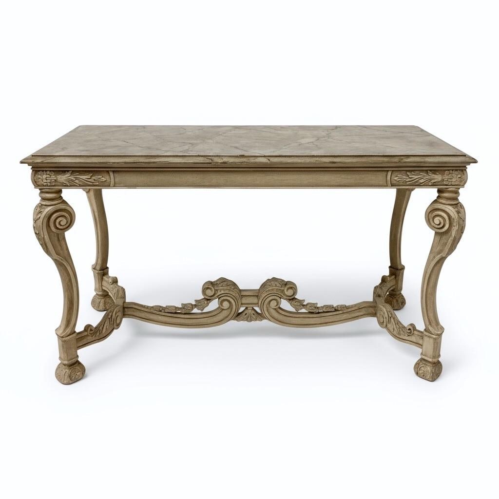 Mid-Century Venetian Faux Marble Painted and Carved Italian Console Table - 3
