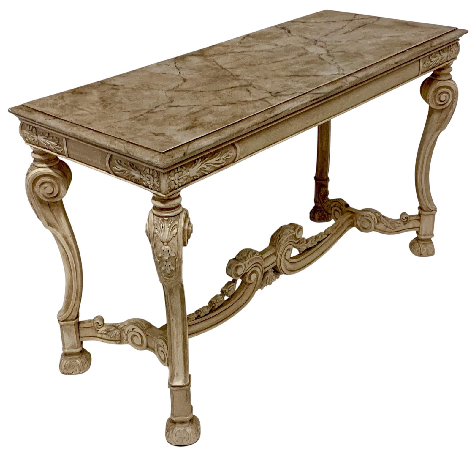 Mid-Century Venetian Faux Marble Painted and Carved Italian Console Table - 7