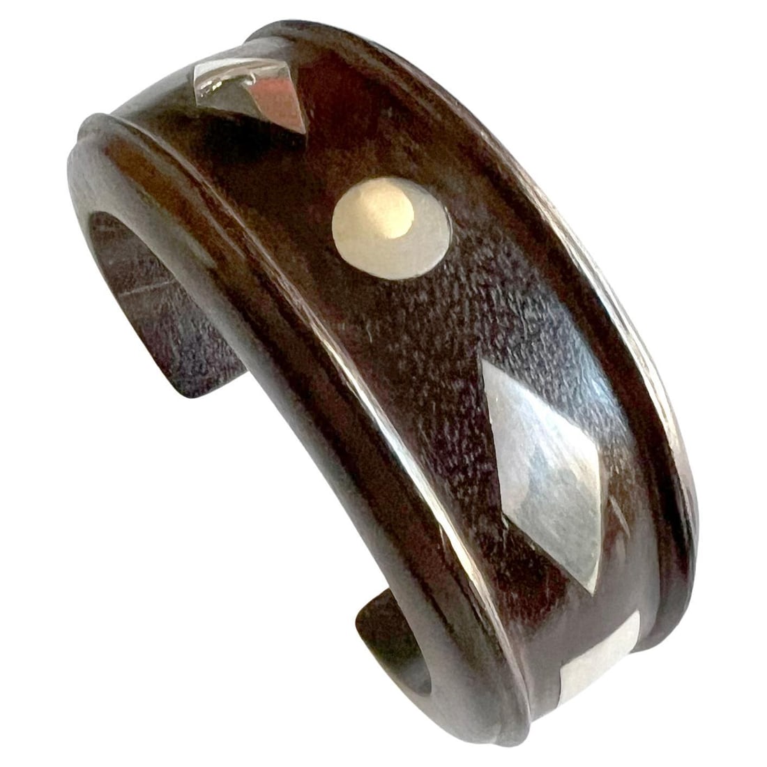 Mexican Modernist Rosewood with Sterling Silver Inlay Cuff Bracelet - 2