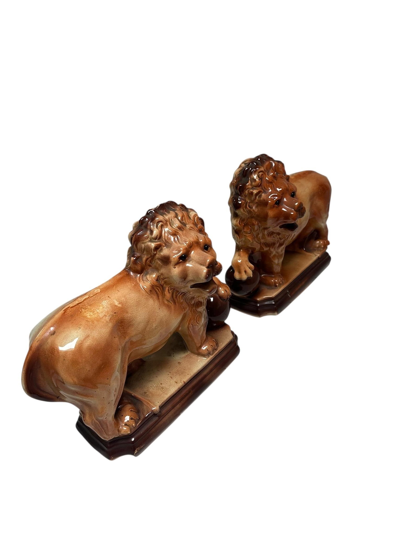 Pair of Antique Staffordshire Recumbent Lions - 2