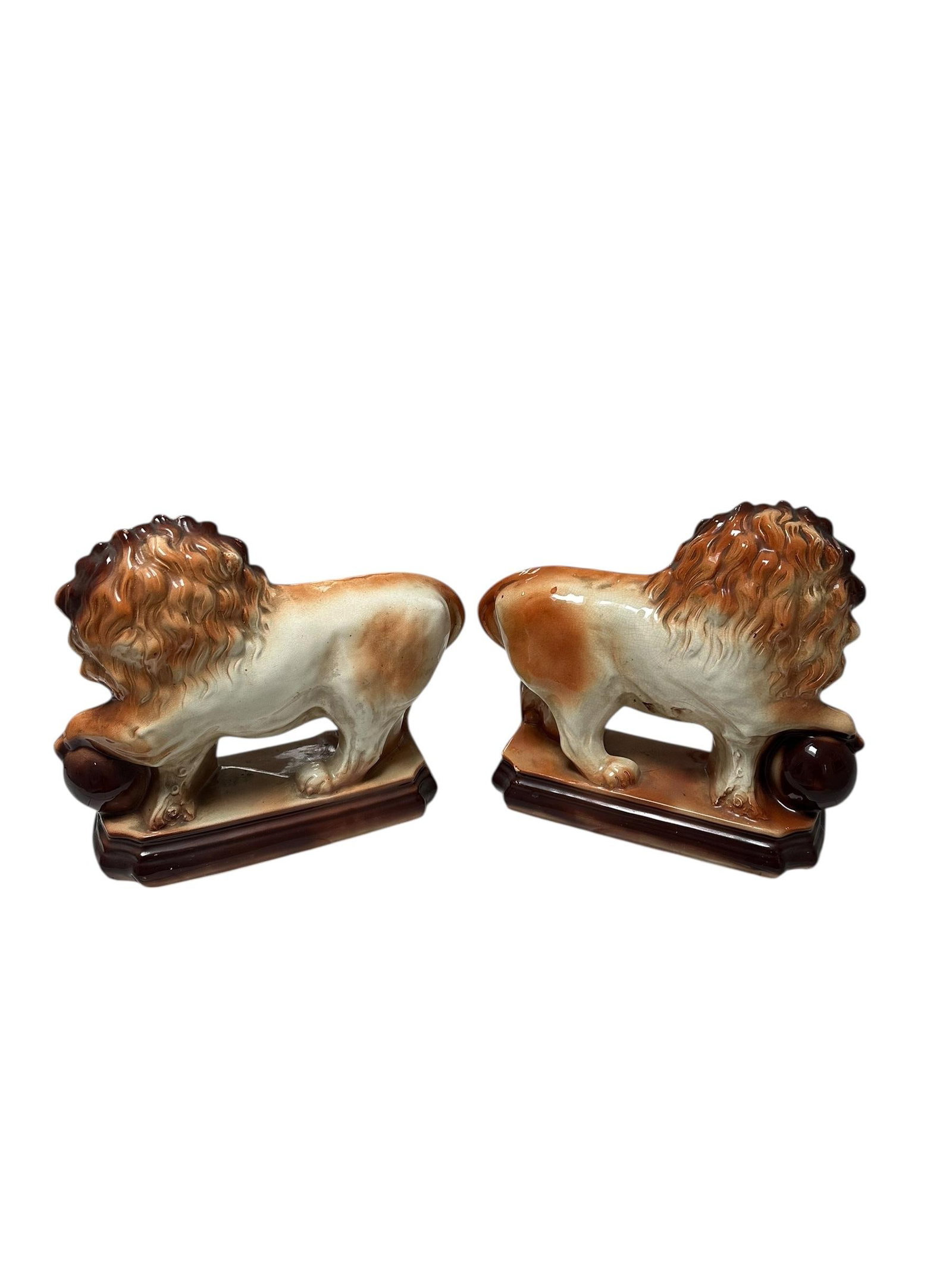 Pair of Antique Staffordshire Recumbent Lions - 7