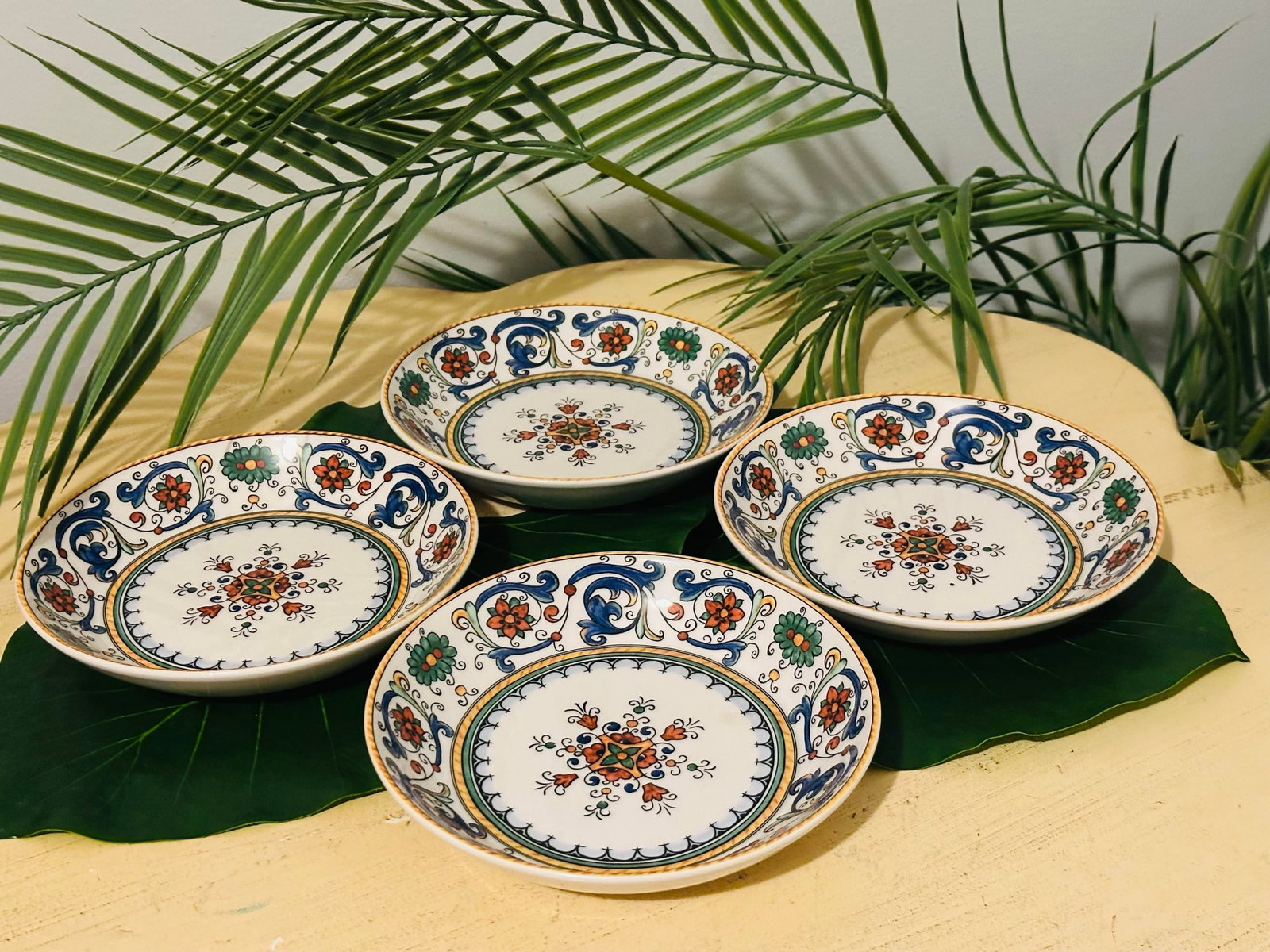 Colorful Hand Painted Porcelain Set of Plates & Bowls Made in Portugal - Set of 8 - 7