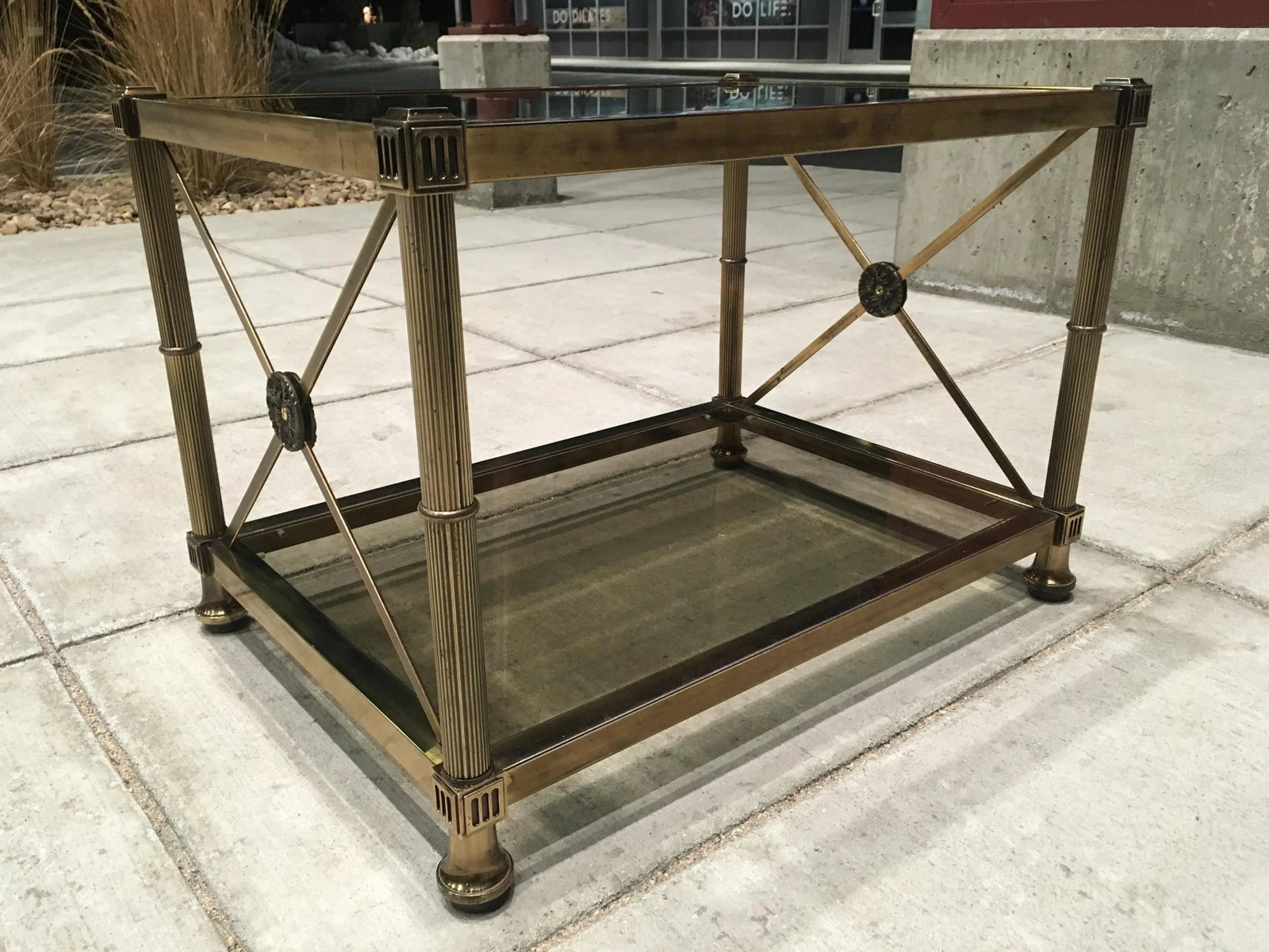 Mastercraft Aged Brass & Glass Tiered End Table - 2