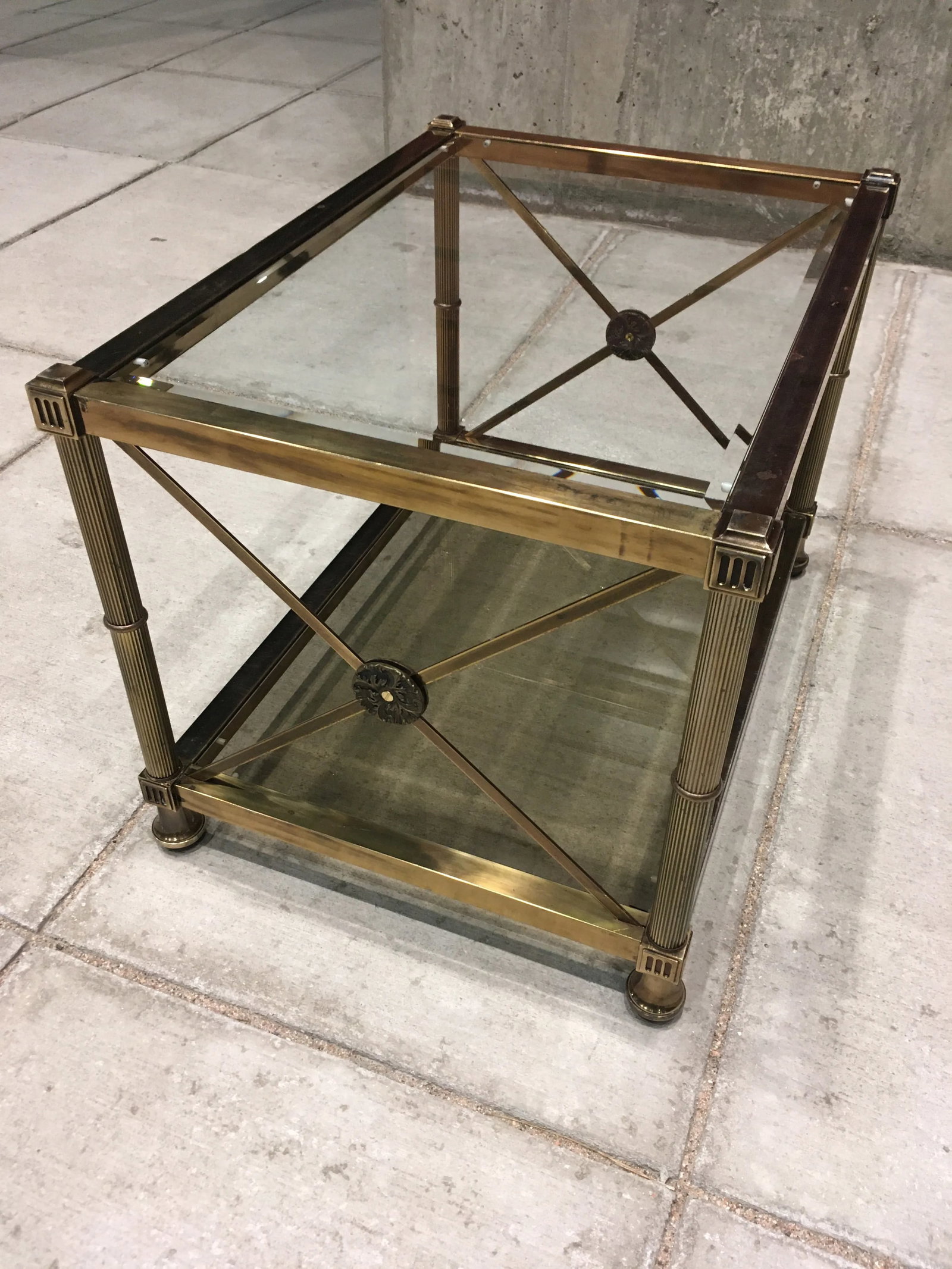 Mastercraft Aged Brass & Glass Tiered End Table - 7