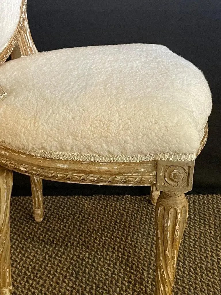 Jansen Distressed Sherpa Upholstered Side Chairs - a Pair - 7