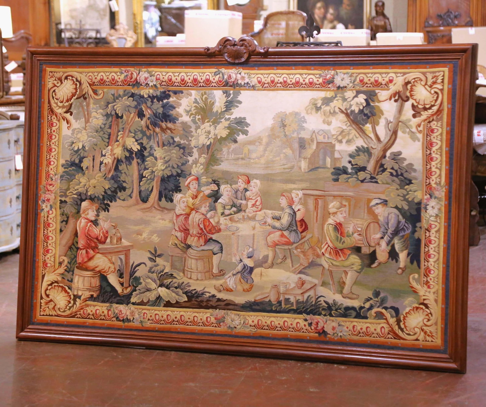 19th Century French Aubusson Tapestry in Oak Frame in the Manner of D. Teniers - 2