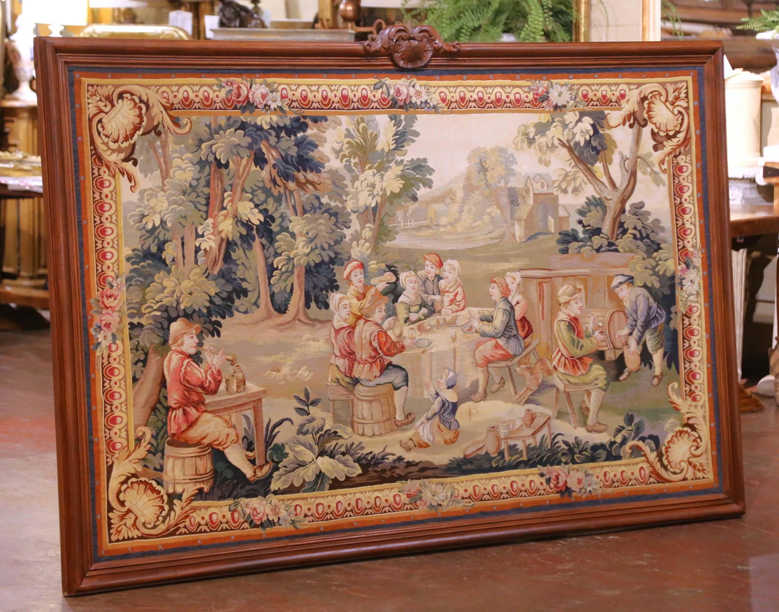 19th Century French Aubusson Tapestry in Oak Frame in the Manner of D. Teniers - 3