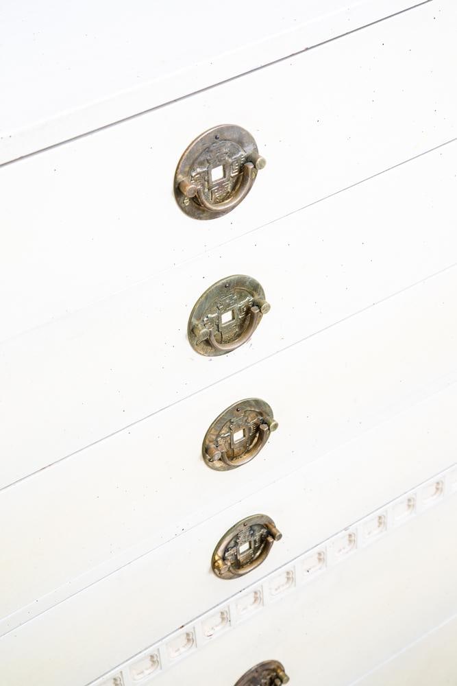 1960s Mid Century Modern Dresser Highboy 6 Drawer White American Kalpe Trim - 7