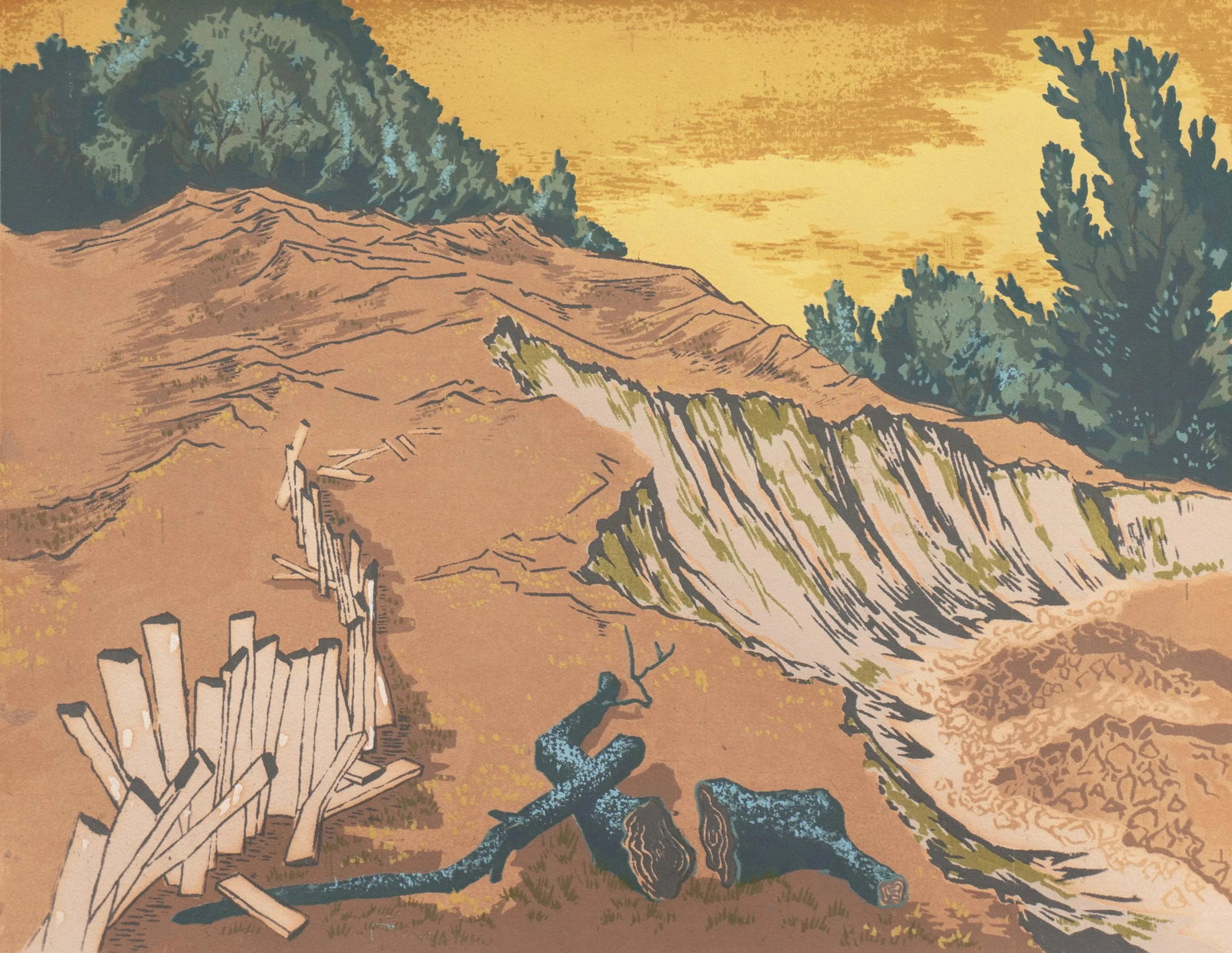 Vermont Quarry' by Guy Maccoy, 1941, Kansas City Art Institute, New York, Art Students League, Work: Signed lower right, 'Guy Maccoy' (American, dated 1941 and titled, lower left, 'Vermont Quarry'. Serigrapher, muralist and teacher, Guy Maccoy began his art studies at the Kansas City Art Institute