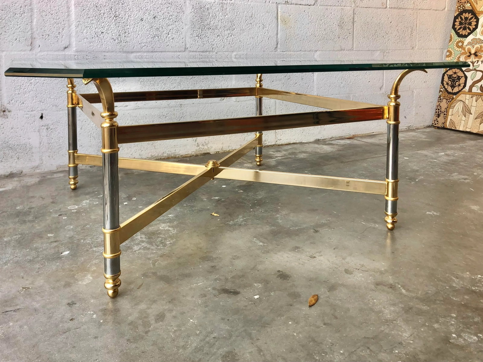 Vintage Hollywood Regency Mixed Steel and Brass Coffee Table - 2