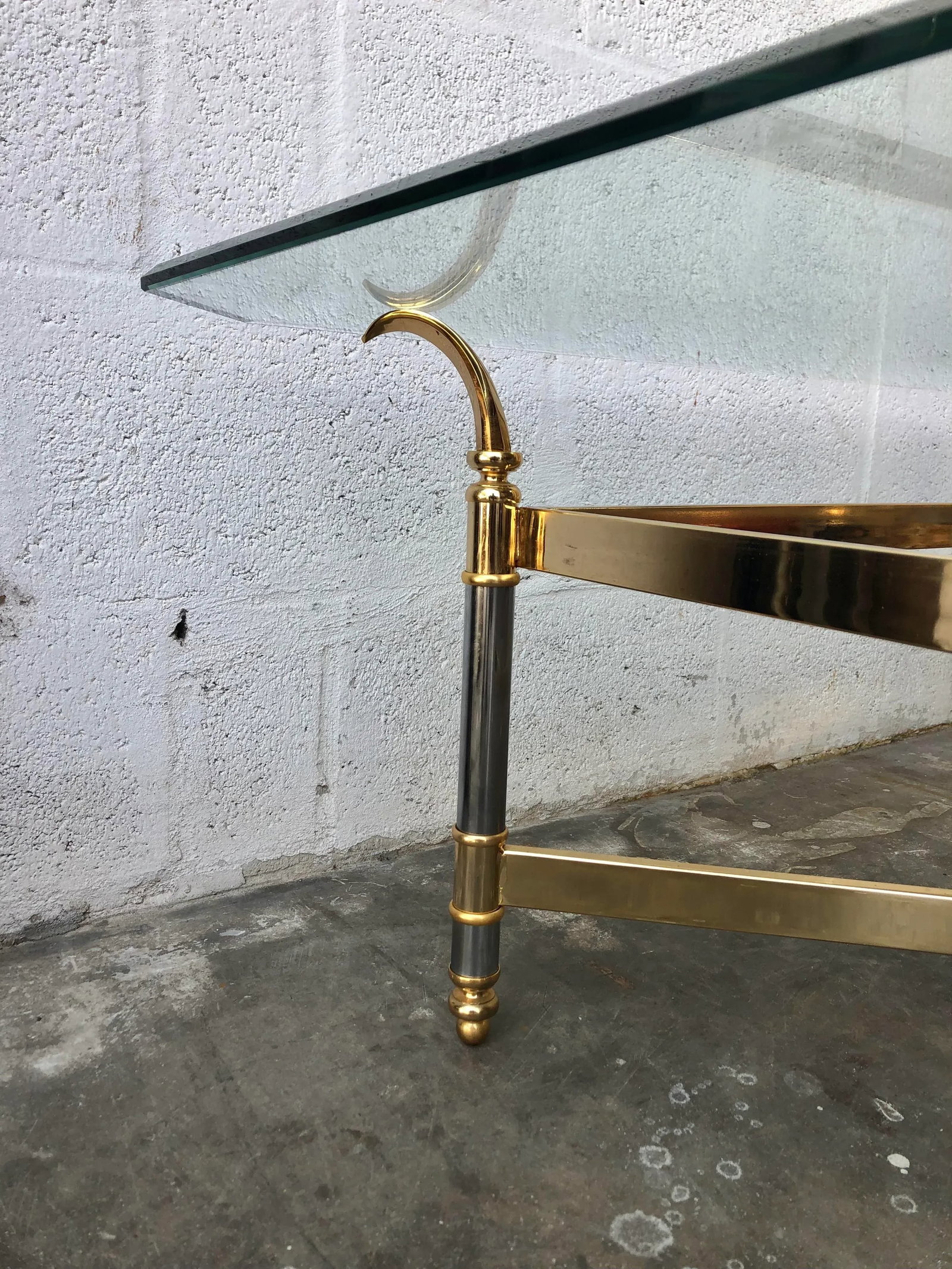 Vintage Hollywood Regency Mixed Steel and Brass Coffee Table - 7