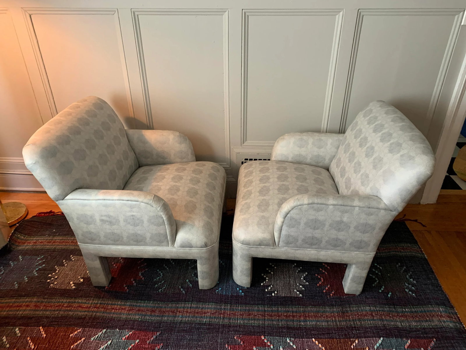 1980s Vintage Upholstered Club Chairs With Matching Ottoman - 3 Pieces - 2