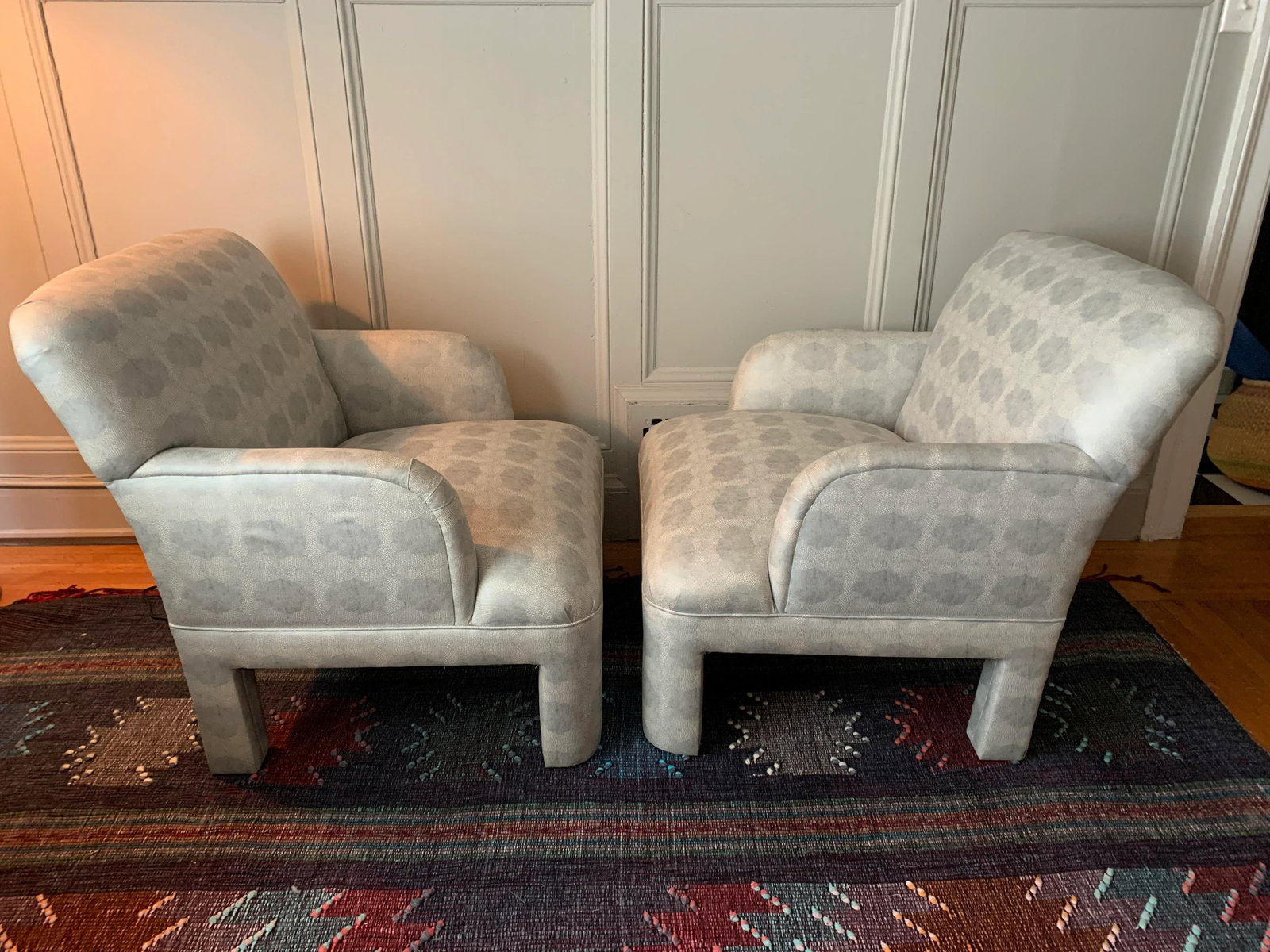 1980s Vintage Upholstered Club Chairs With Matching Ottoman - 3 Pieces - 3