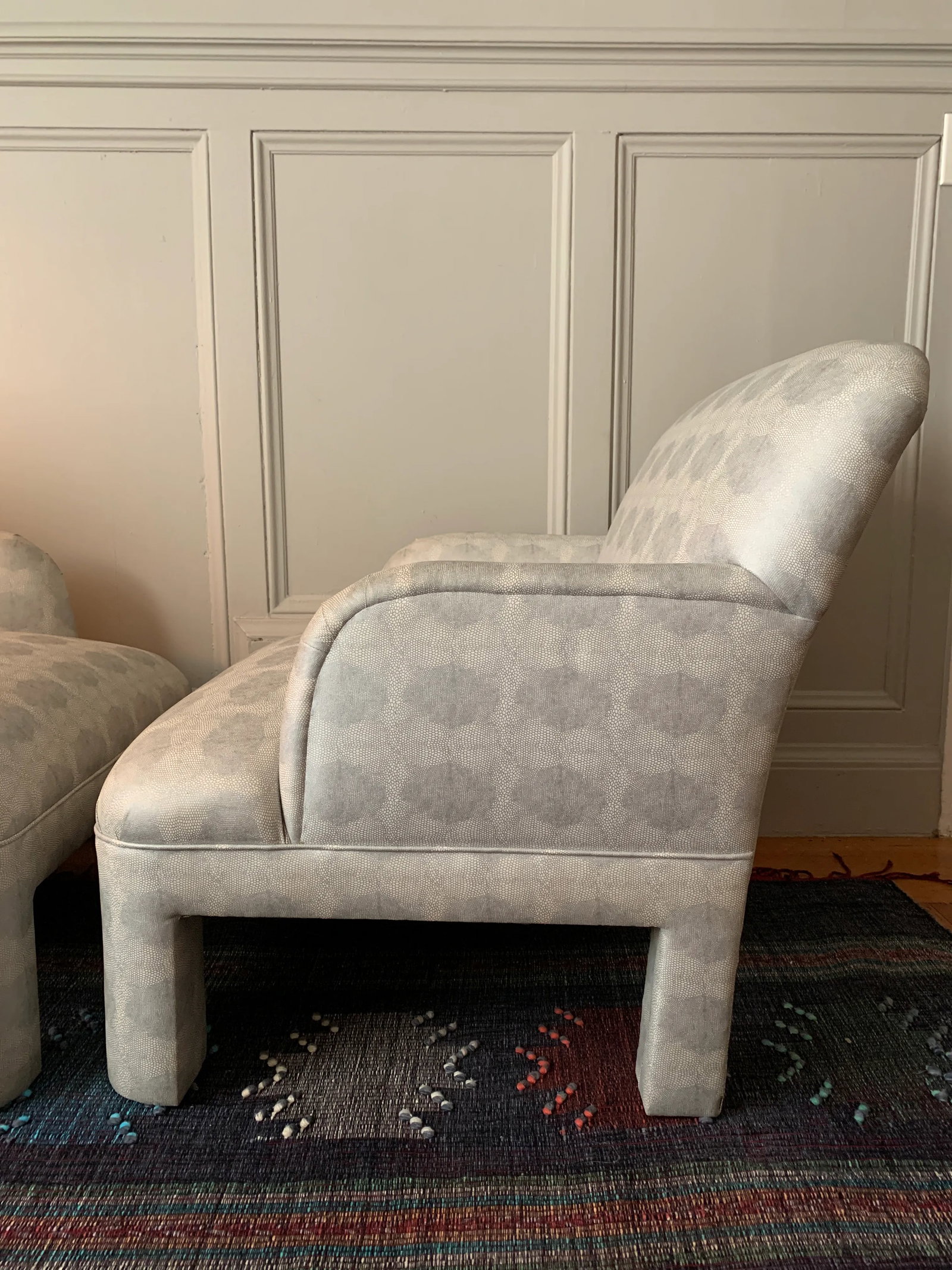 1980s Vintage Upholstered Club Chairs With Matching Ottoman - 3 Pieces - 4