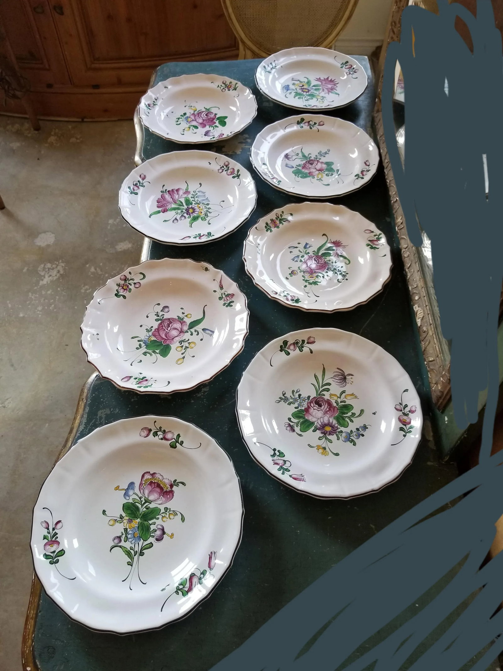 French Faience Luneville Plates Set of Eight - 8