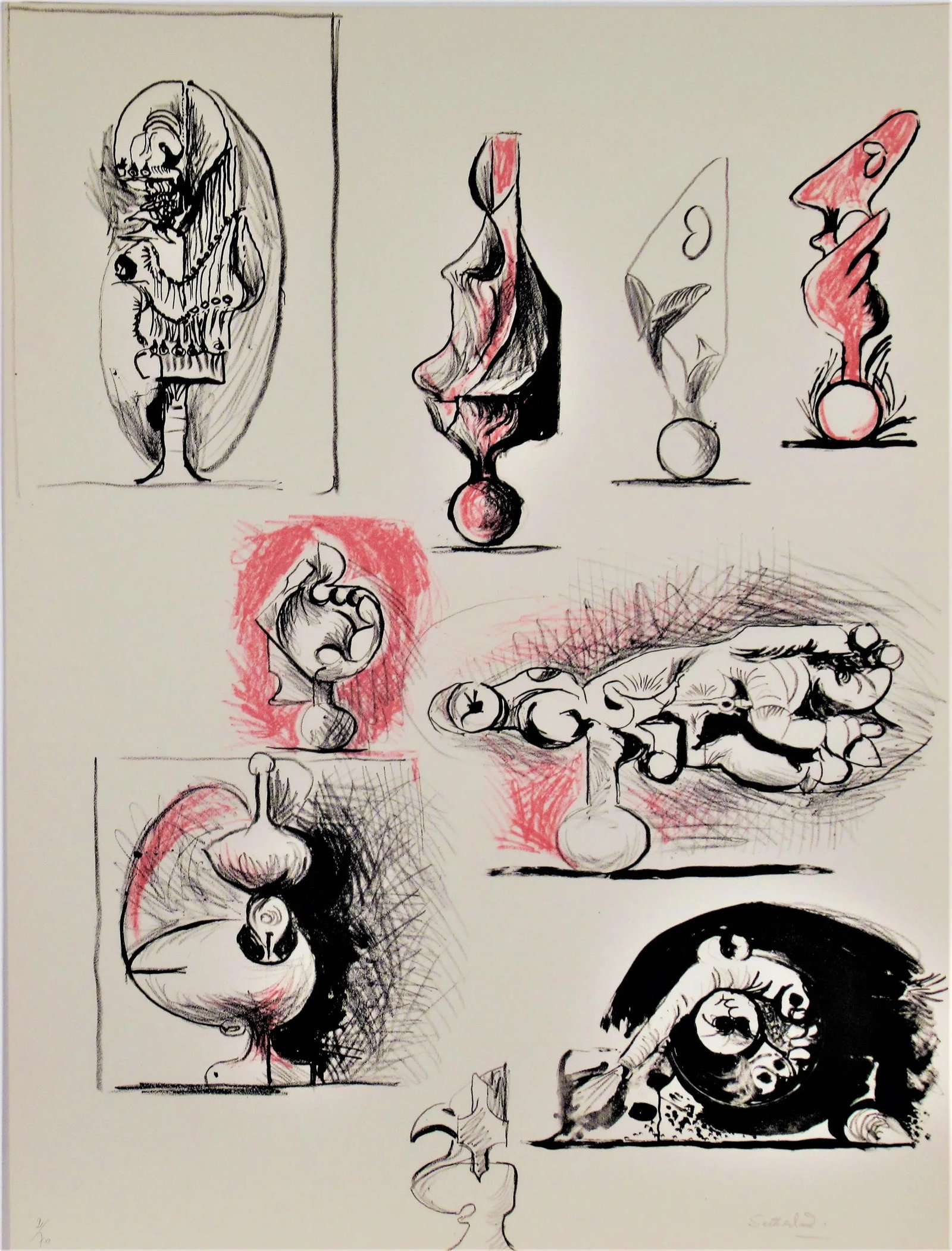 Graham Sutherland, "Sheet of Studies" from the suite "Bestiary and some Correspondences", 1968 - 7
