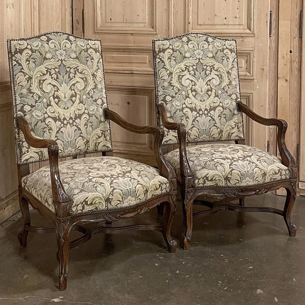 Pair Antique French Louis XV Armchairs With Tapestry Upholstery - 2