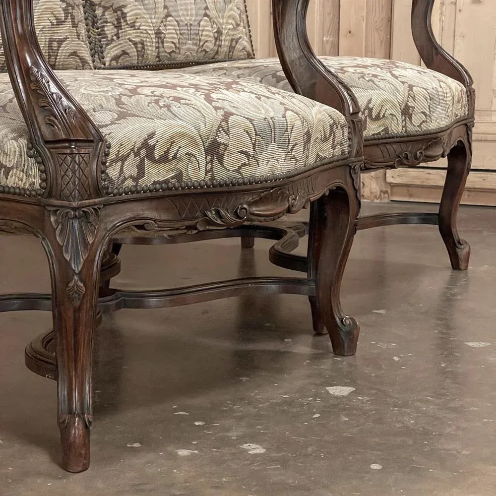 Pair Antique French Louis XV Armchairs With Tapestry Upholstery - 4