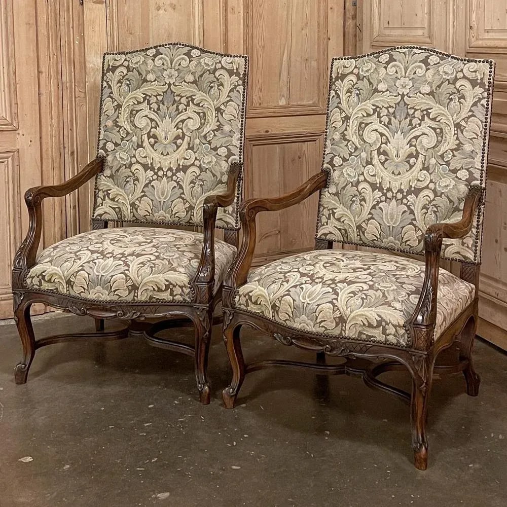 Pair Antique French Louis XV Armchairs With Tapestry Upholstery - 6