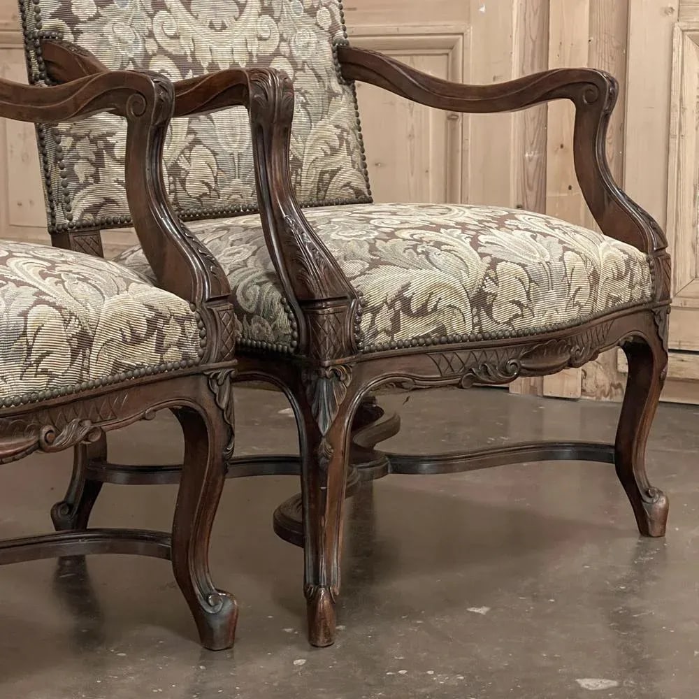 Pair Antique French Louis XV Armchairs With Tapestry Upholstery - 7
