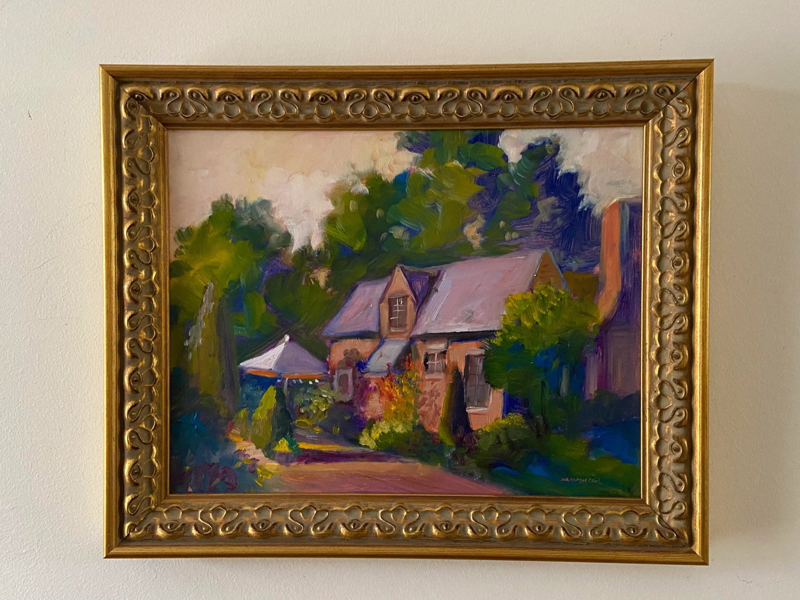 University Hills 1920s Cottage Contemporary Original Plein Air Painting by Marina Movshina, Framed - 7