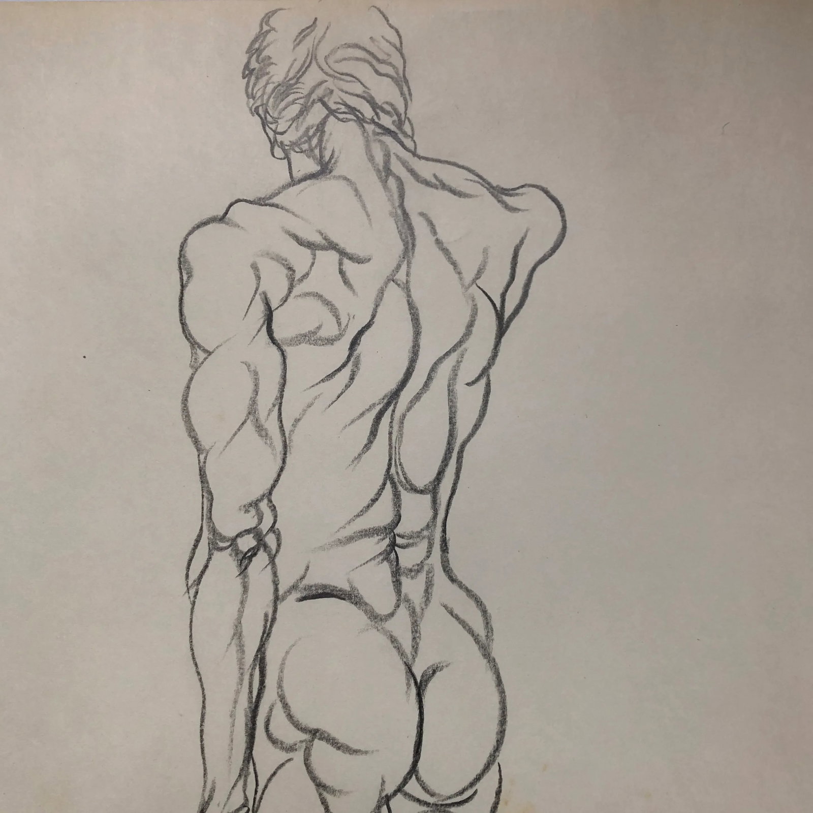 Original Vintage Abstract Expressionist Male Nude Charcoal Study Drawing 1970â€™s - 2