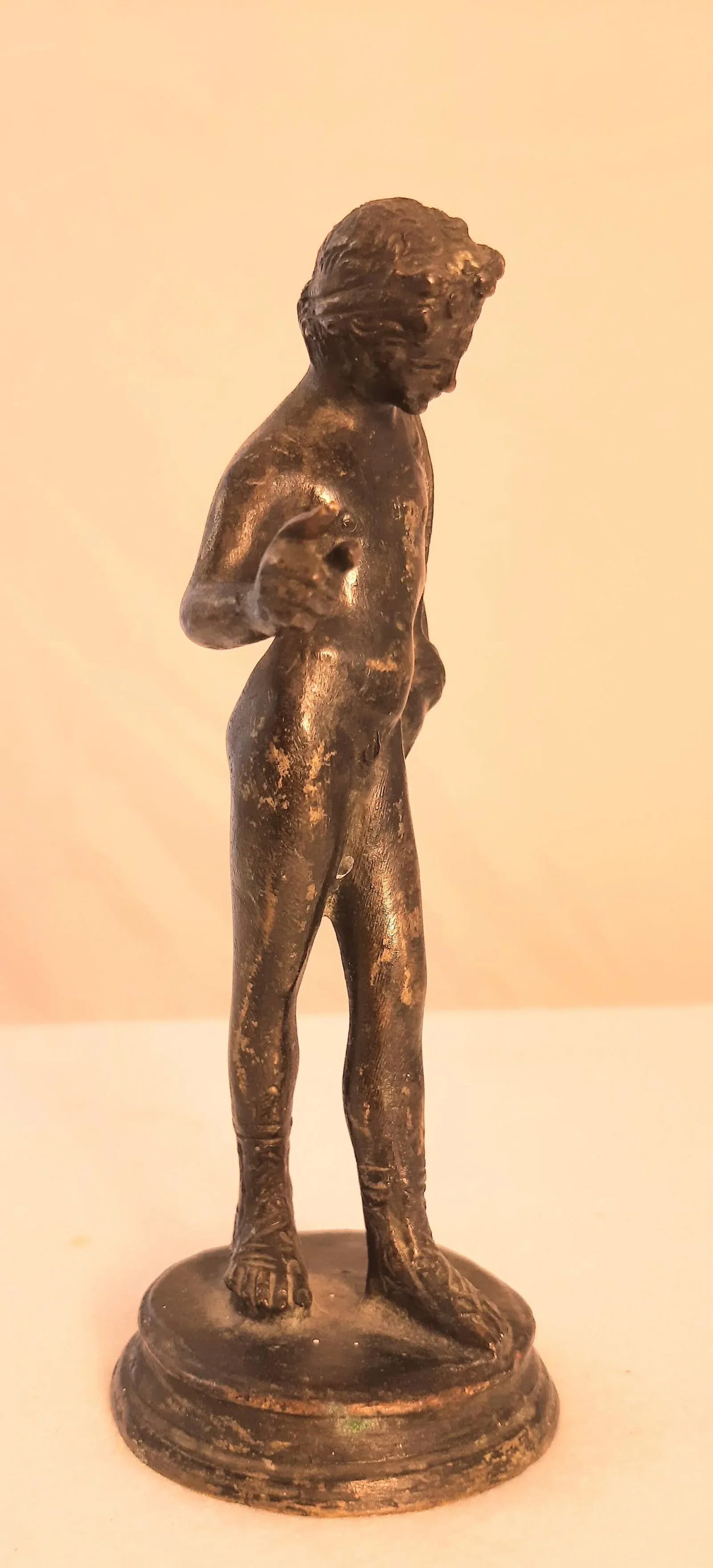 Vintage Bronzed Metal Nude Sculpture Man Male Figurine - 8