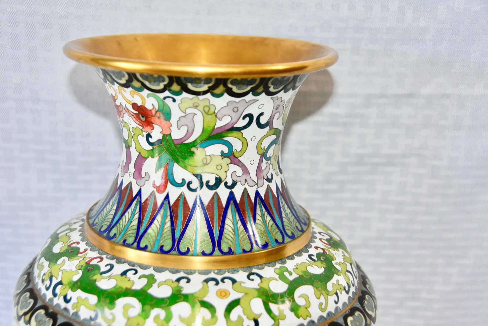 Chinese CloisonnÃ© Vase With Dragons and Phoenix Makerâ€™s Mark - 2