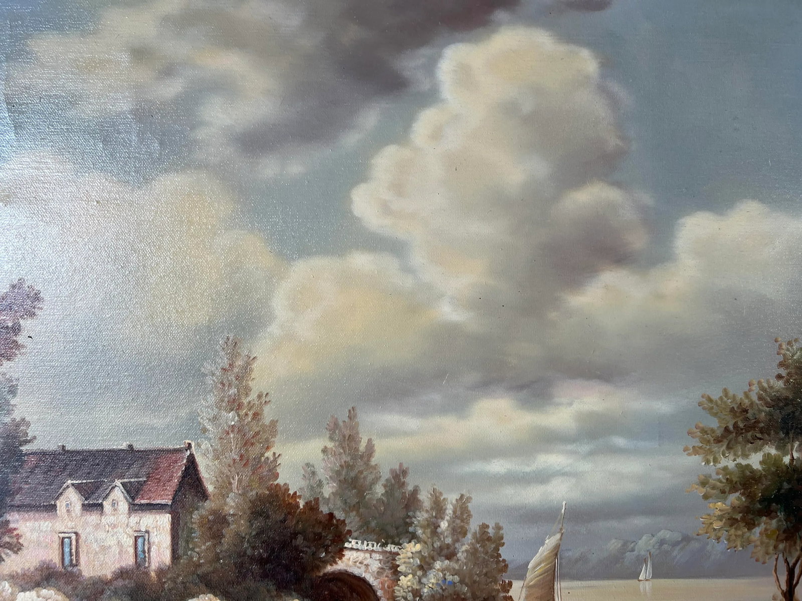 Vintage G. Closson English Cottage Oil on Canvas Painting - 7