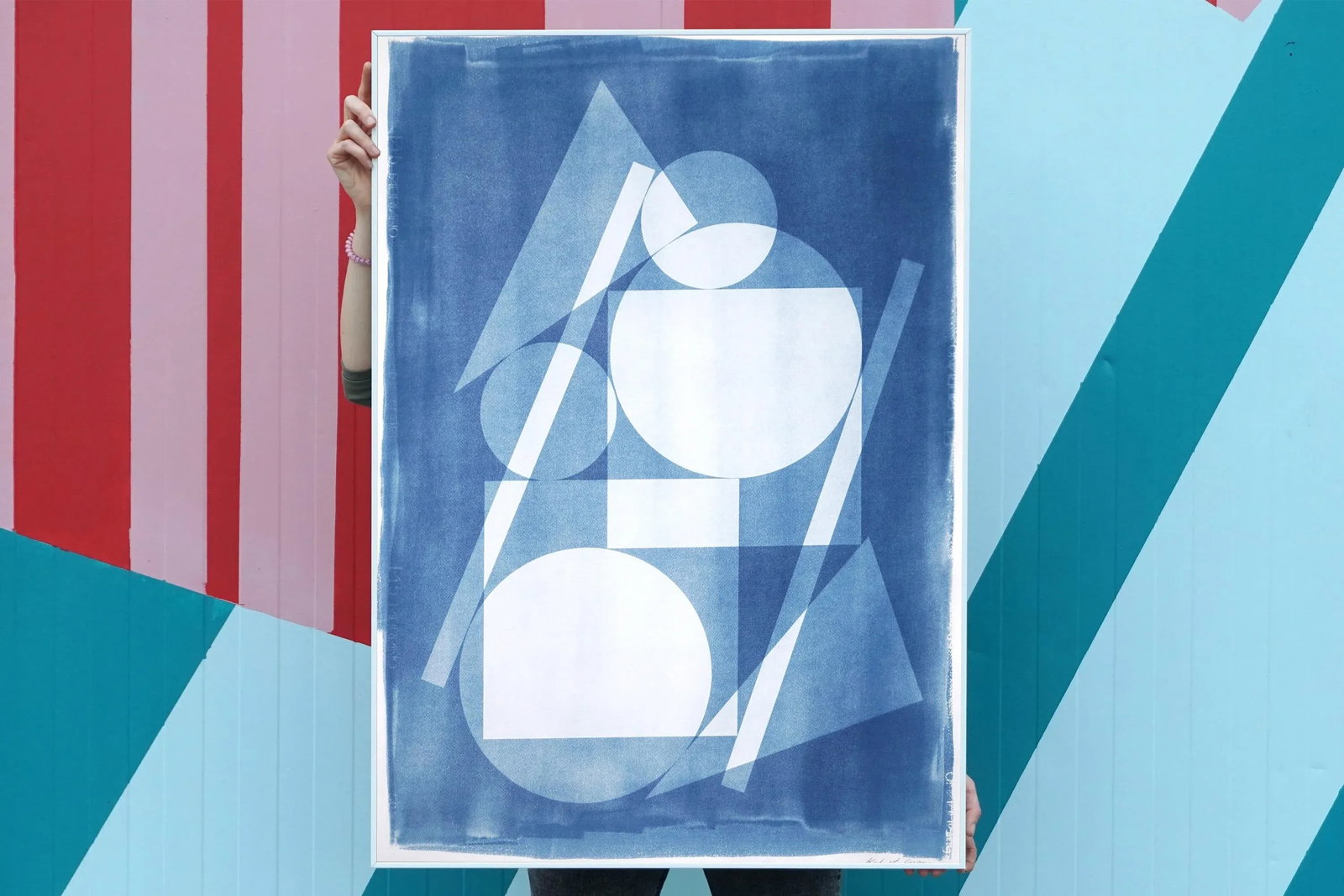 2022, Constructivist Style Monotype of "Suprematist Stack", Unique Handmade Cyanotype on Watercolor - 4