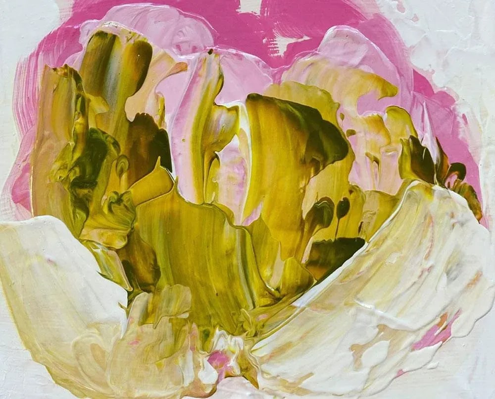 Contemporary Abstract Oil on Panel Painting "Green, Gold, Pink" by Anya Spielman - 3