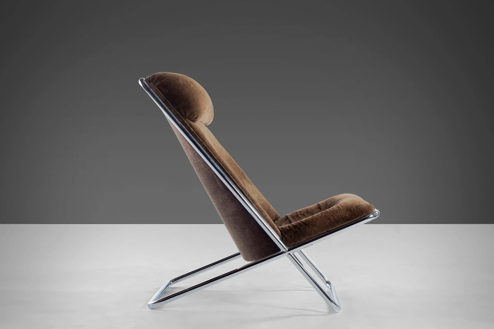 Ward Bennett Scissor Lounge Chair in Original Brown Upholstery on a Striking Chrome Frame, circa 196 - 3