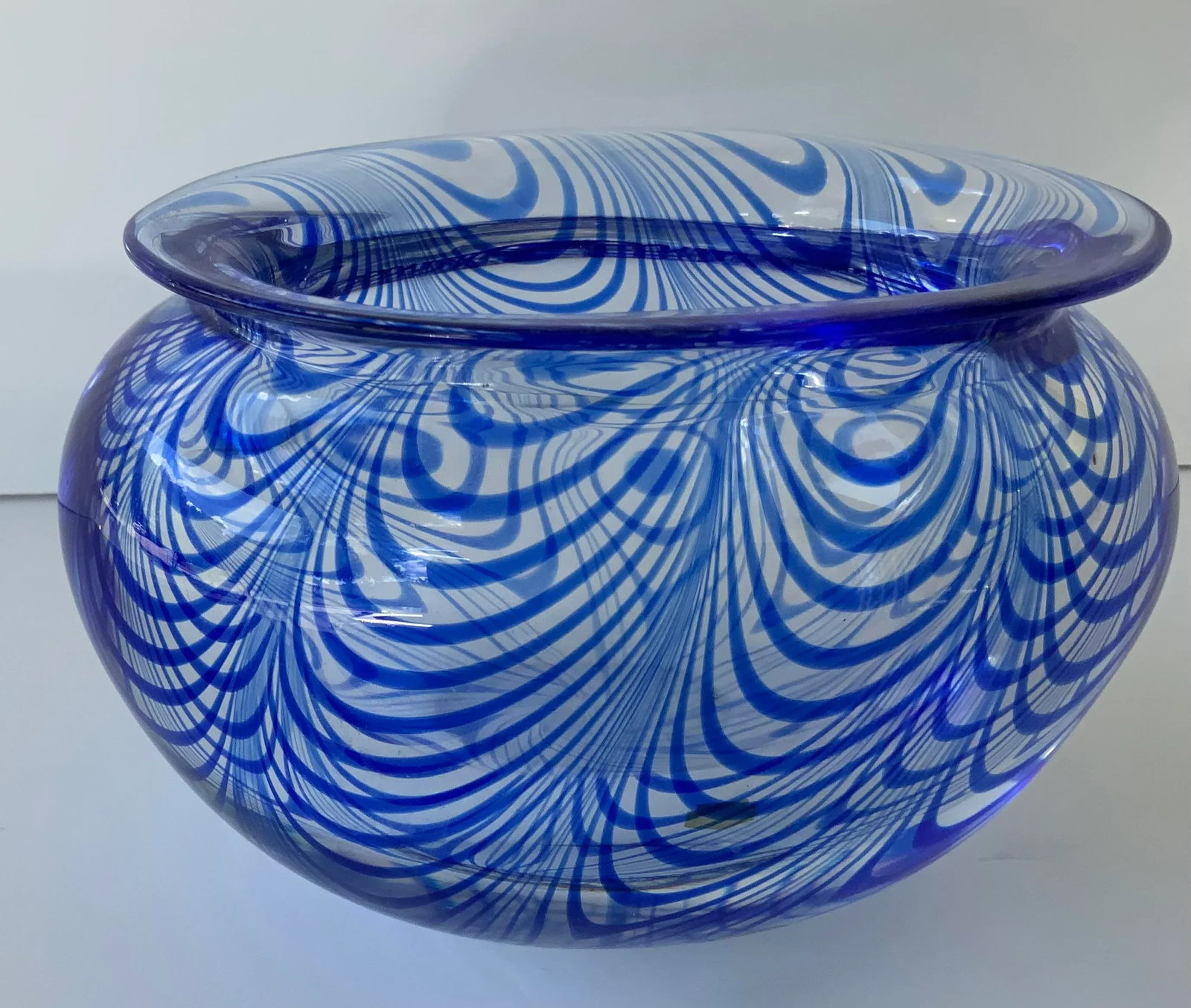 Vintage Murano Blue Swirl Cenedese Art Glass Vase - 3