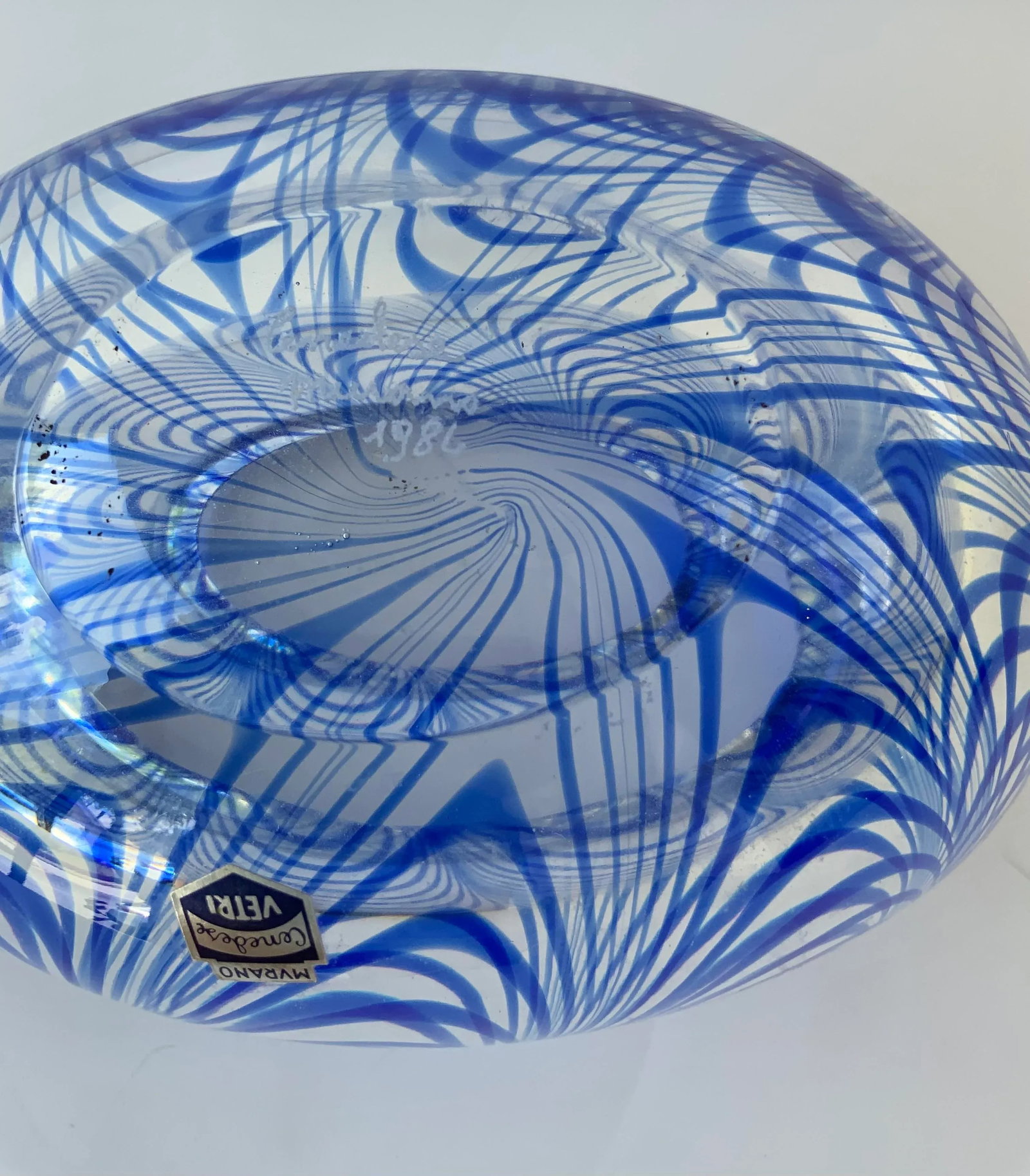 Vintage Murano Blue Swirl Cenedese Art Glass Vase - 4