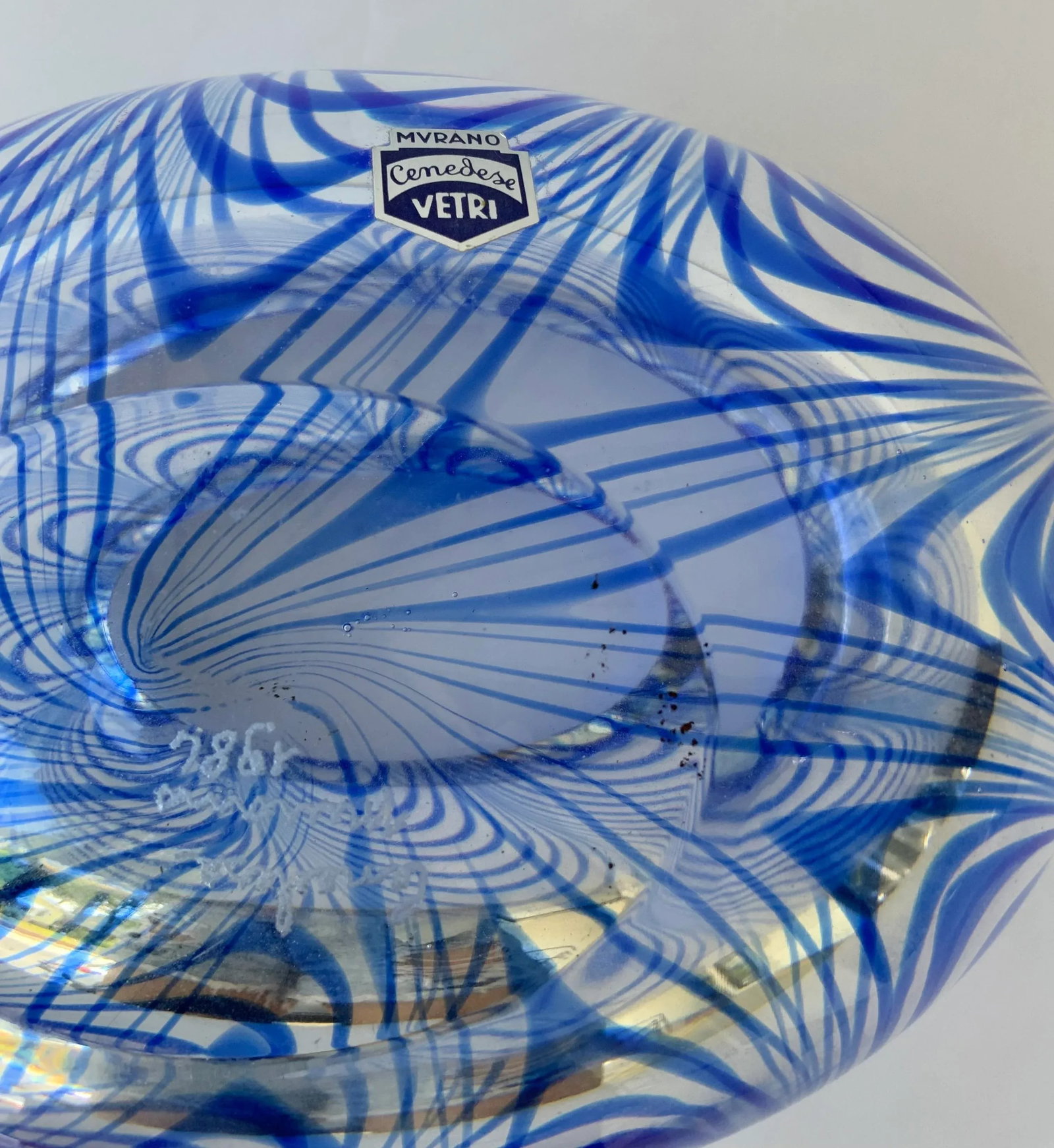 Vintage Murano Blue Swirl Cenedese Art Glass Vase - 5
