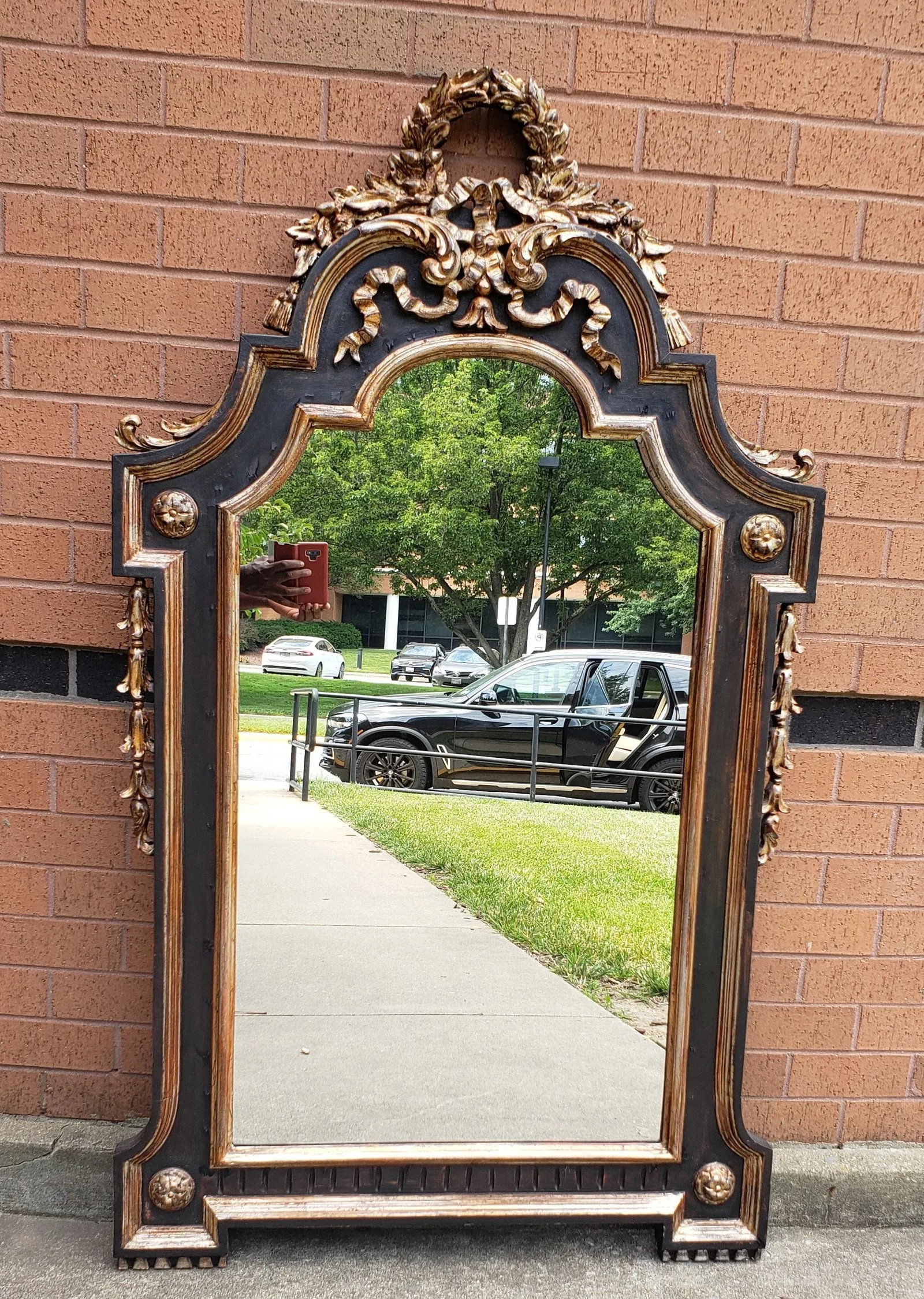 Louis XVI Style Ebonized and Gilt Gesso Decorated Mirror - 2