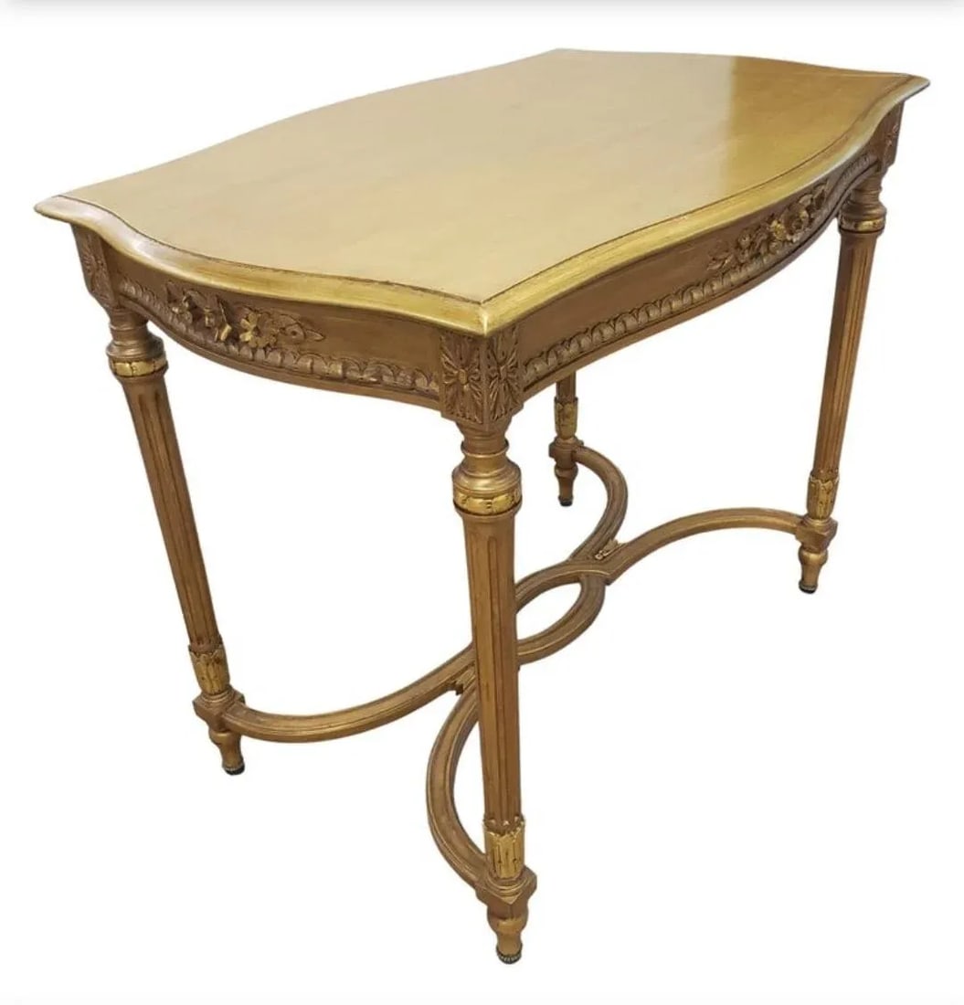 Louis XVI Style Carved Giltwood With Stretcher Center Table - 2
