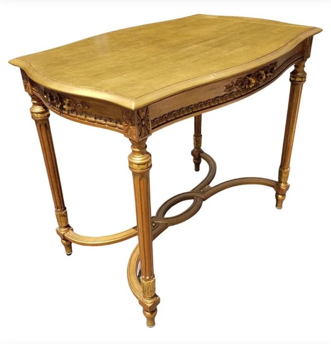 Louis XVI Style Carved Giltwood With Stretcher Center Table - 3