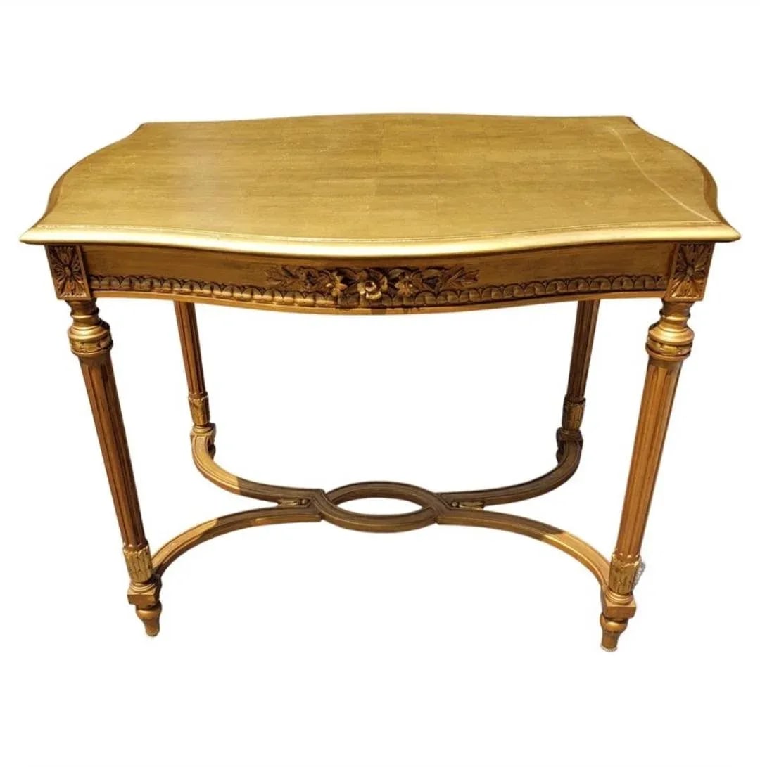 Louis XVI Style Carved Giltwood With Stretcher Center Table - 4