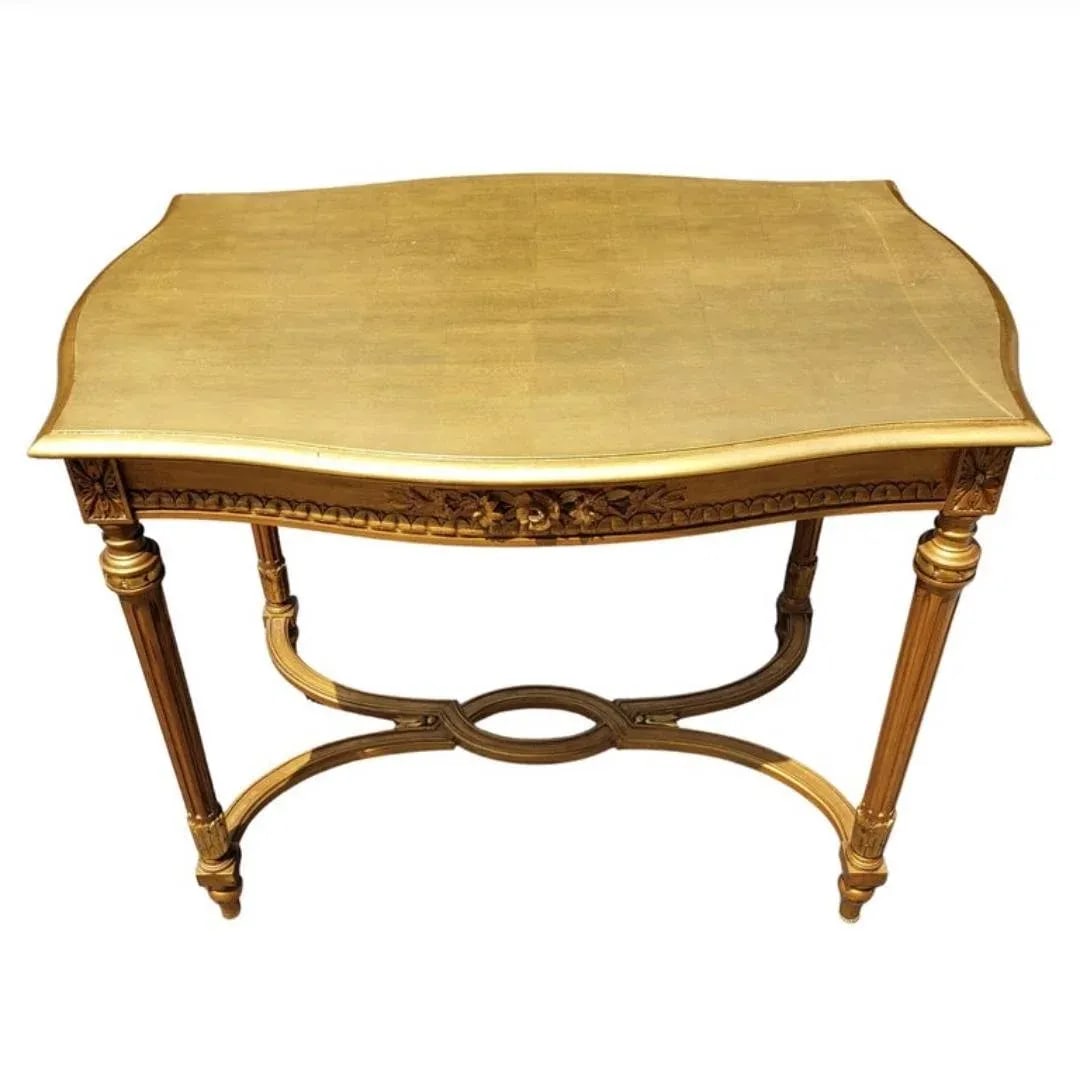 Louis XVI Style Carved Giltwood With Stretcher Center Table - 5