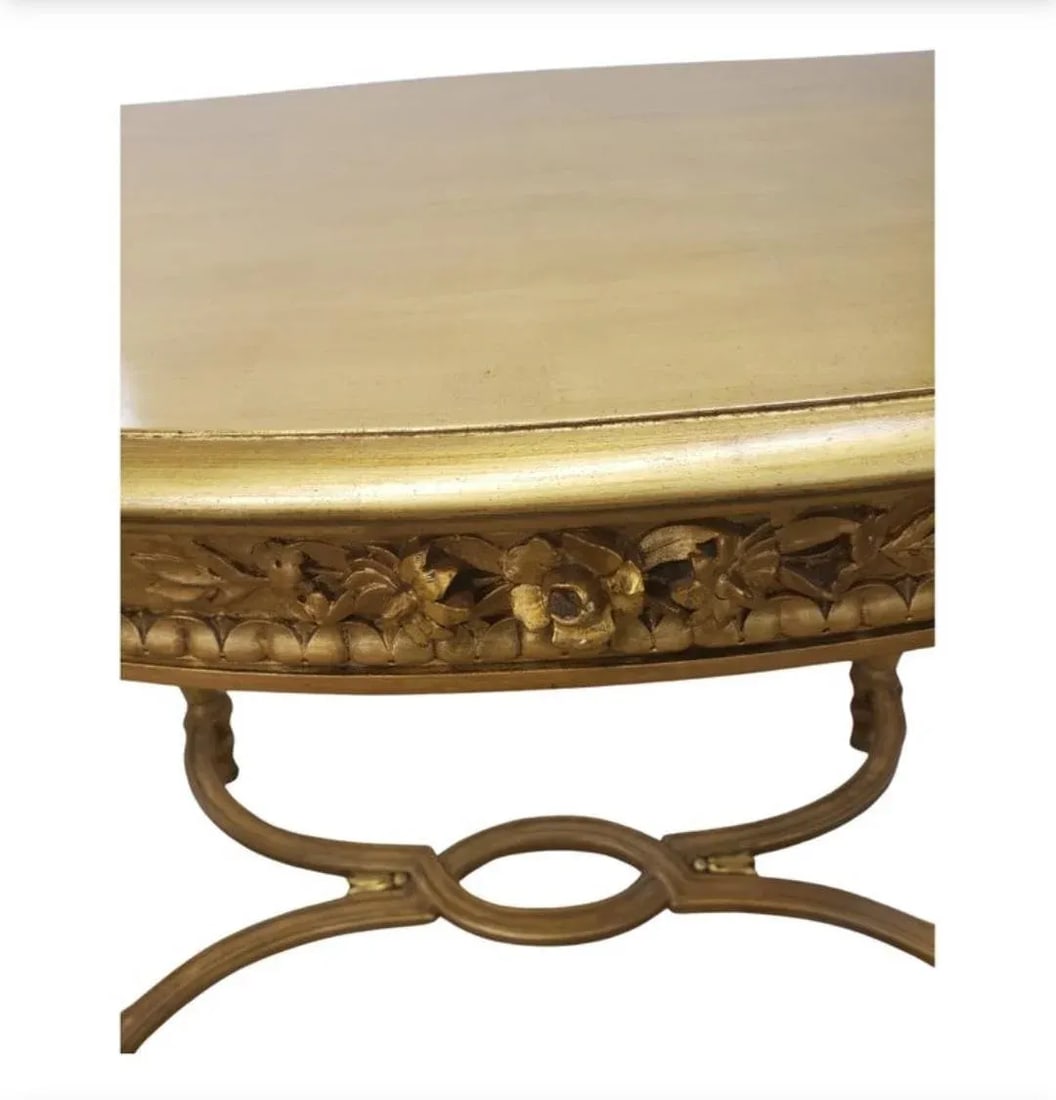 Louis XVI Style Carved Giltwood With Stretcher Center Table - 8